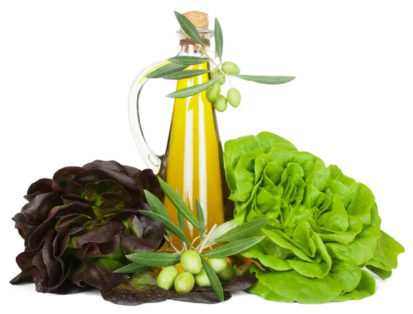 Lettuce and olive oil — Stock Photo, Image