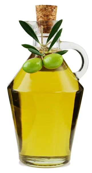 Olivolja och gren av ett olivträd — Stockfoto