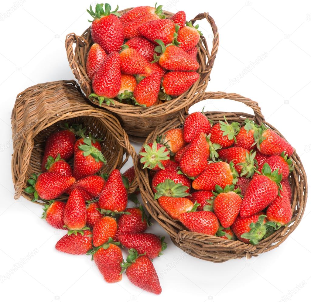 Baskets of fresh ripe strawberries