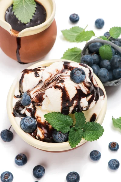 블루베리와 choc 세라믹 컵에서 바닐라 아이스크림 — 스톡 사진