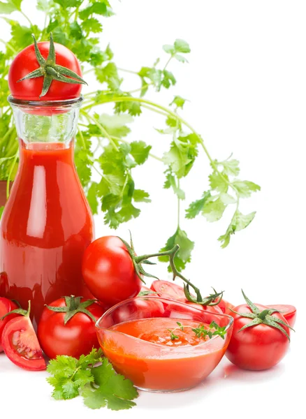 Tomatoes, juice and sauce — Stock Photo, Image