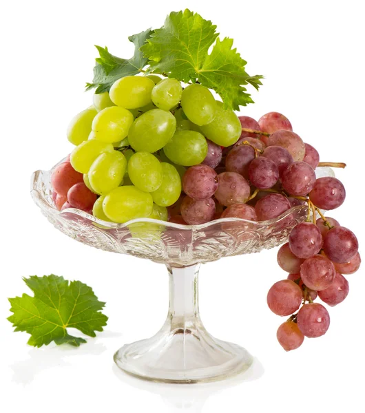 Frische rosa und grüne Trauben mit Blatt — Stockfoto