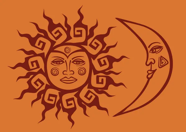 Icon of tribal sun and crescent moon Vector Graphics