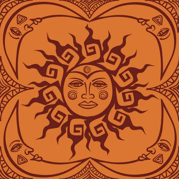 Seamless pattren of tribal sun and crescent moon Stock Illustration