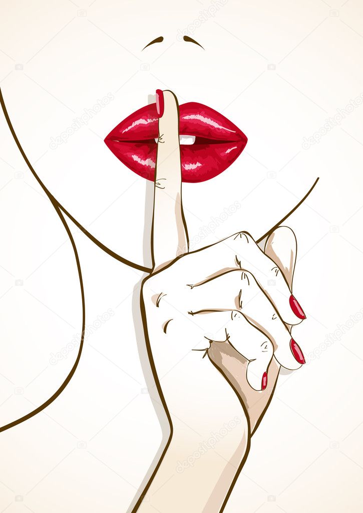 Ilustración de labios de mujer con el dedo en el signo shh — Vector de