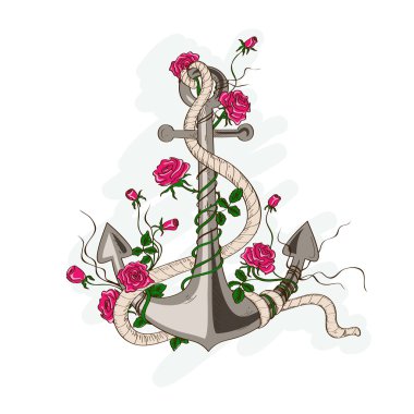 Anchor entwined with rose flowers