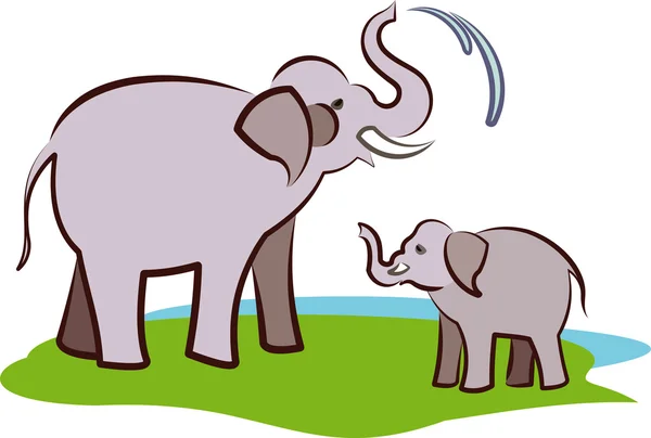 Éléphants au bord de la rivière — Image vectorielle