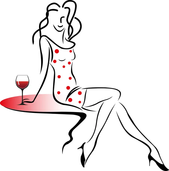 Giirl con una copa de vino . — Vector de stock