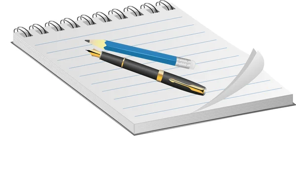 Caderno e caneta . — Vetor de Stock