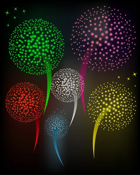 Fuegos artificiales de colores en el cielo nocturno. — Vector de stock