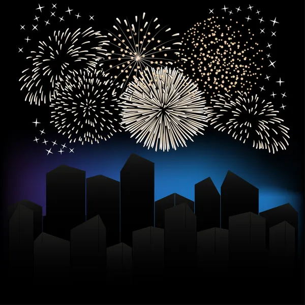 Fogos de artifício sobre a cidade . Vetores De Stock Royalty-Free