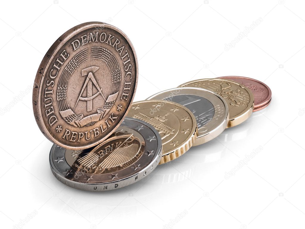 Coins of GDR (DDR) and the European Union.