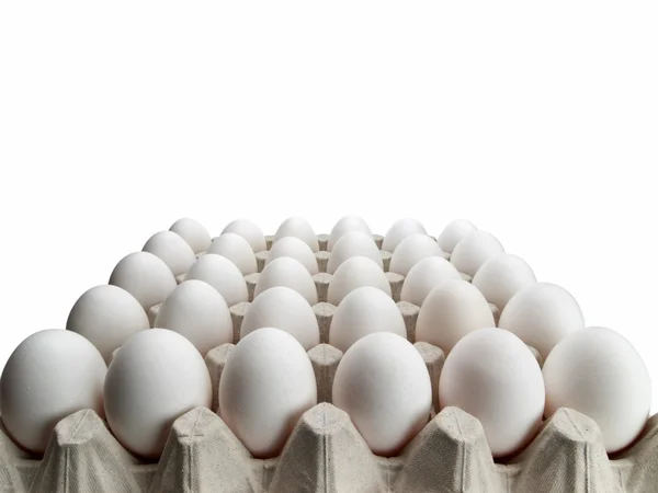 Eggs of a hen in packing on a white background. — Stock Photo, Image