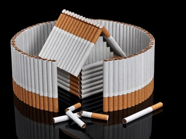 La maison de tabac derrière la clôture non terminée des cigarettes — Photo