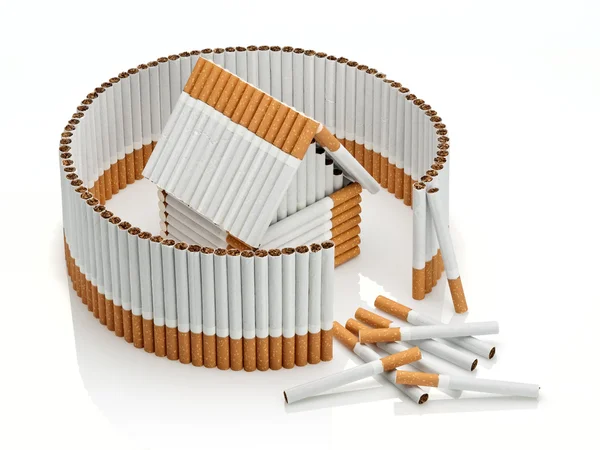 La casa de tabaco detrás de la cerca no completada de los cigarrillos — Foto de Stock