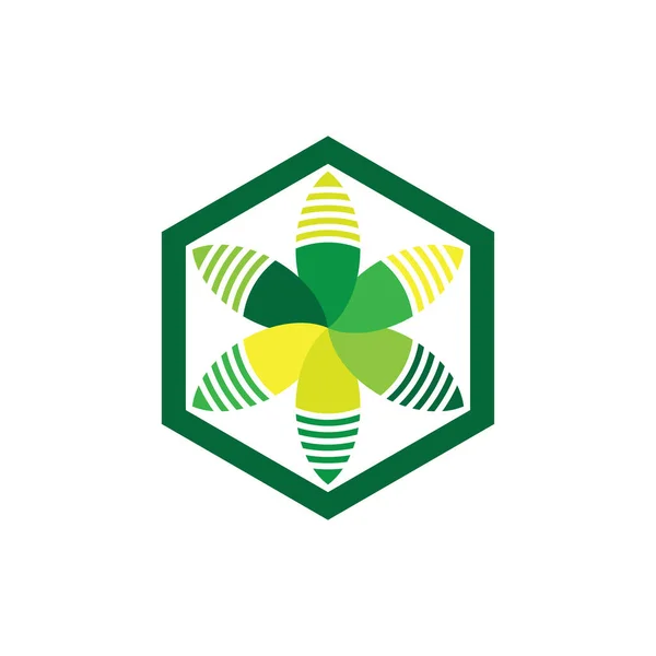 Hexagon Met Six Leaf Bee Logo Design Vector — Stockvector