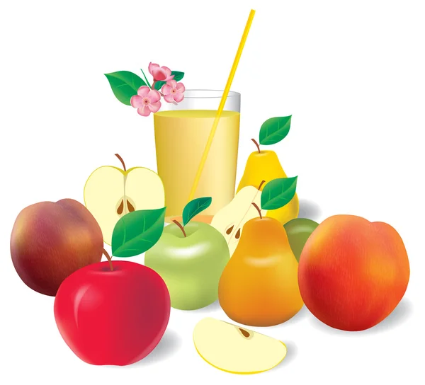 Set vettoriale di frutta realistica con succo — Vettoriale Stock