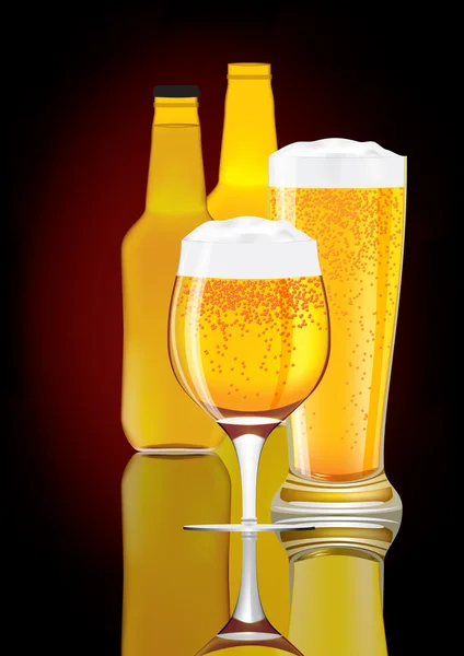 Birra vettoriale bottiglia e vetro — Vettoriale Stock