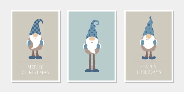 Zestaw kartek świątecznych z uroczym zabawnym gnomem — Wektor stockowy