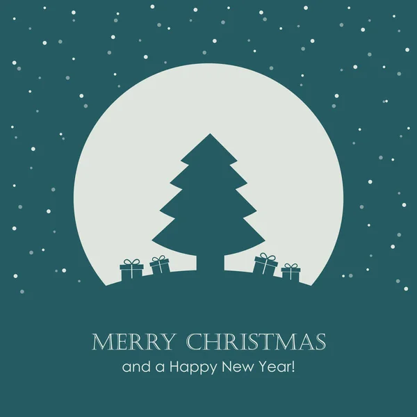Vánoční přání se stromem a dárky v úplňku — Stockový vektor