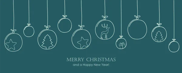 Cartão de Natal verde com decoração de bolas de árvore —  Vetores de Stock