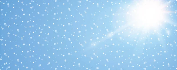 Cielo de winte soleado fondo con copos de nieve y espacio de copia — Vector de stock