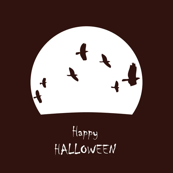 Glücklich halloween fliegenden Raben auf Vollmond Hintergrund — Stockvektor