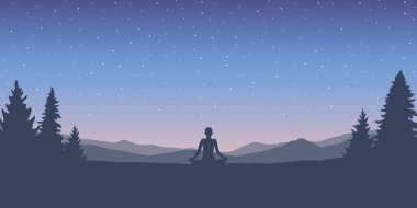 Meditasyon konsepti vahşi doğada insan siluetini düzenliyor.