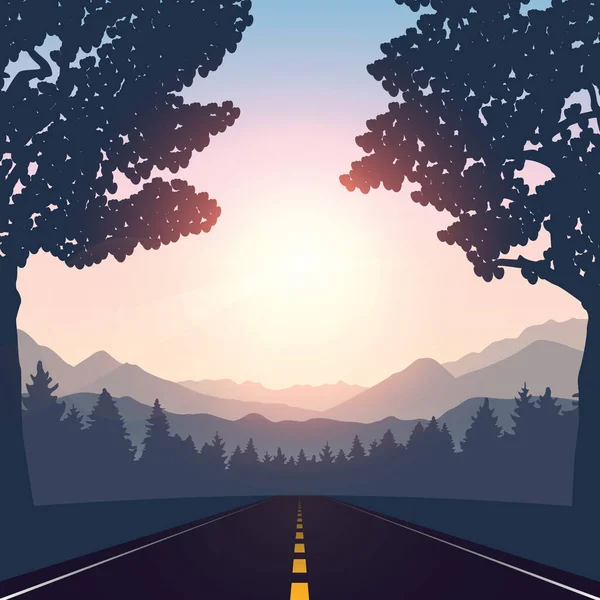 Viaje por carretera asfalto carretera en las montañas — Vector de stock