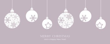 Mutlu noel kartları ve asılı top süslemeleri.