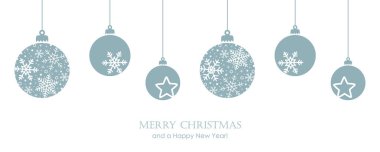 Mutlu noel kartları ve asılı top süslemeleri.