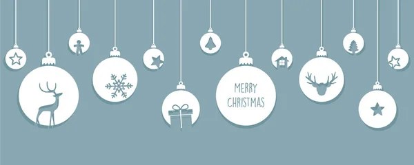 Szürke karácsonyi kártya fa labdák dekoráció — Stock Vector