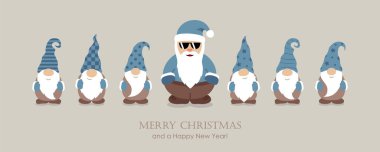 Havalı Noel Baba ve yardımcısı cüce noel karikatürü