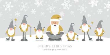 Noel tebrik kartında Noel Baba ve Cüce Noel Baba var.