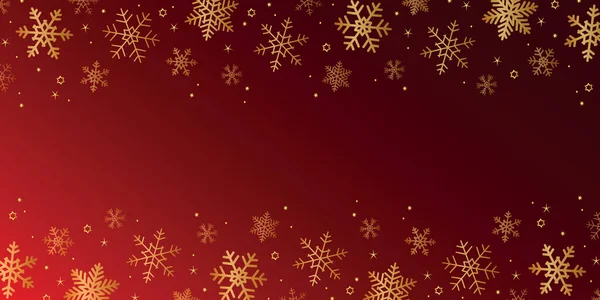 Czerwony i złoty błyszczący sztandar świąteczny płatek śniegu granicy — Wektor stockowy