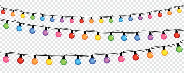 Lumières de fée colorées pour l'anniversaire de Noël et la fête isolée — Image vectorielle
