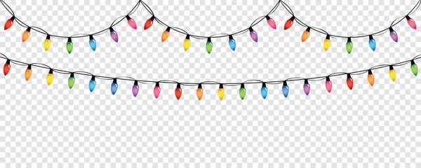 Lumini colorate de zână pentru ziua de Crăciun și petrecere izolată — Vector de stoc