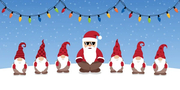 Cool tomte claus och hans hjälpare gnome jul tecknad — Stock vektor