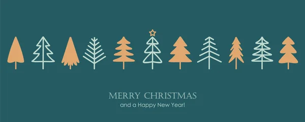 Grüne Weihnachtsgrußkarte mit abstraktem Tannenbaumschmuck — Stockvektor
