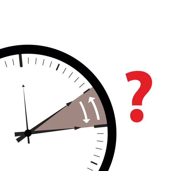 Horloge changement de fuseau horaire icône image avec point d'interrogation rouge — Image vectorielle