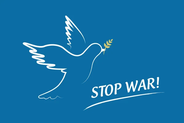 전쟁을 막기 위해 푸른 배경의 흰 평화 비둘기 — 스톡 벡터