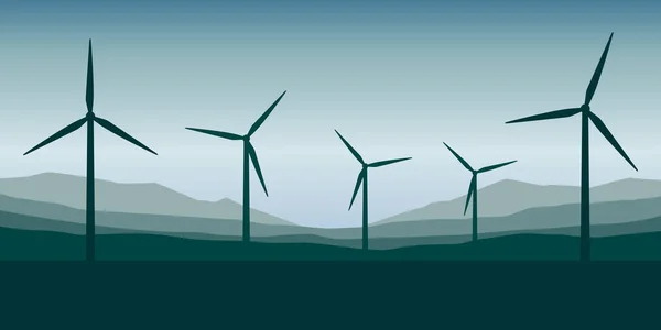 Moinhos de vento silhueta natureza paisagem energia eólica — Vetor de Stock