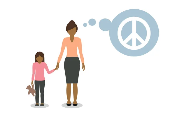 Madre e bambino stanno pensando alla pace — Vettoriale Stock