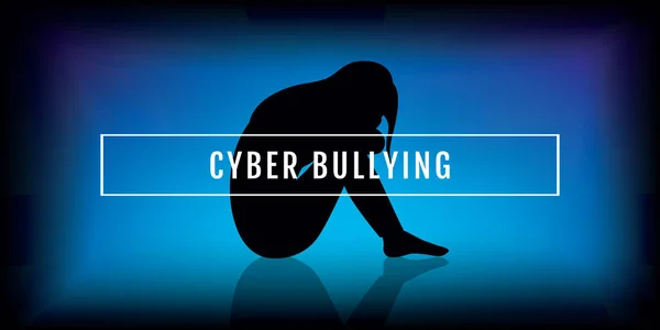 Cyber mobbning ledsen flicka siluett på blå bakgrund — Stock vektor