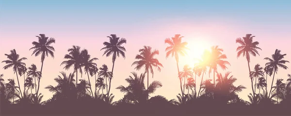 Romantisk palm träd siluett bakgrund på en solig dag sommar semester design — Stock vektor
