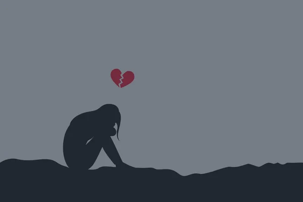 Депрессивная одинокая девушка сидит одна и думает о разбитом сердце — стоковый вектор