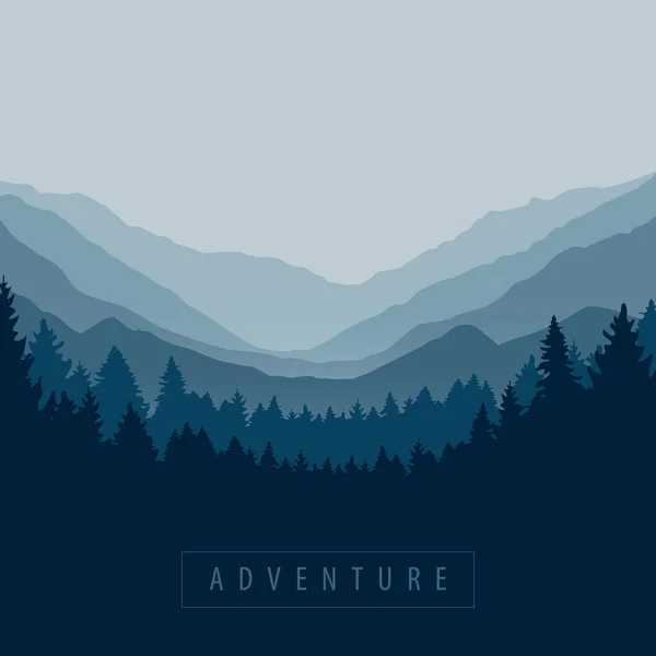Синій пригодницький ліс і гірський пейзажний фон — стоковий вектор