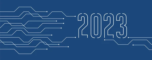 Mavi teknoloji pankartı 2023 devre kartı dijital — Stok Vektör