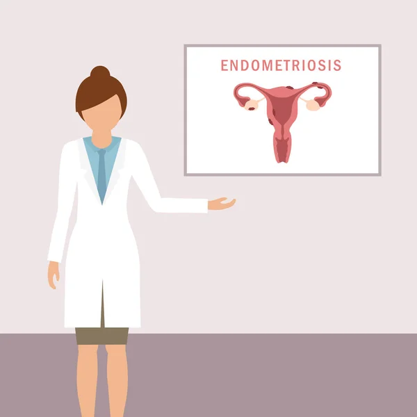 Mujer médico está hablando sobre endometriosis mujer salud anatomía info gráfico — Archivo Imágenes Vectoriales