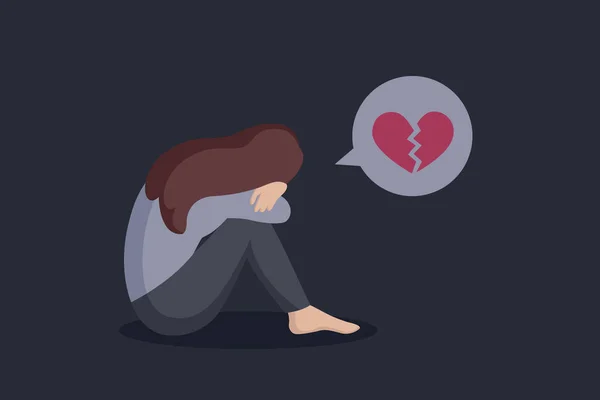 Depressed lonely girl sitting alone and thinking about broken heart — Stock Vector